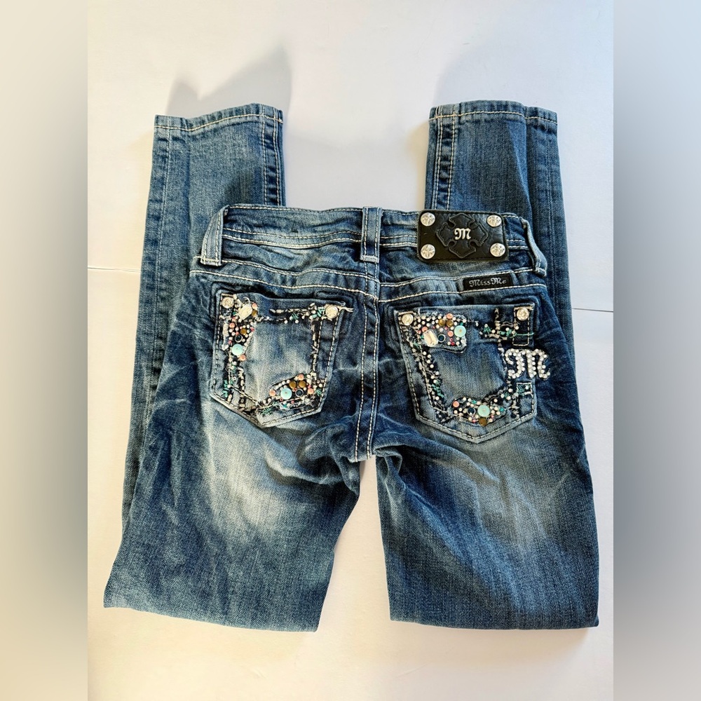 Miss Me Girls Skinny Blue Embellished Jeans- Size 8